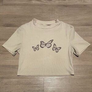 TAN/BEIGE GRAPHIC CROP TOP